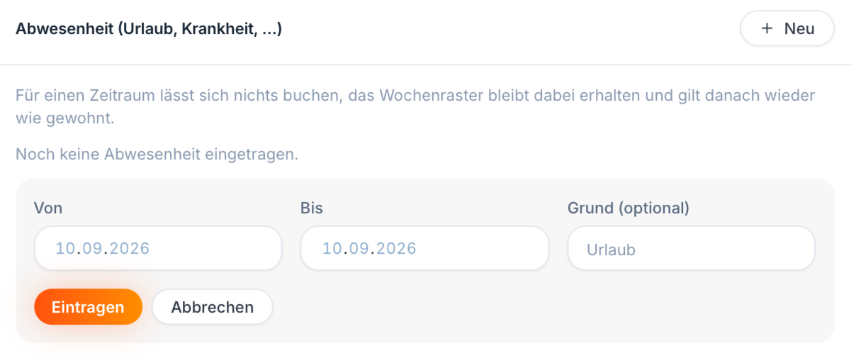 Ausnahmen und Abwesenheiten