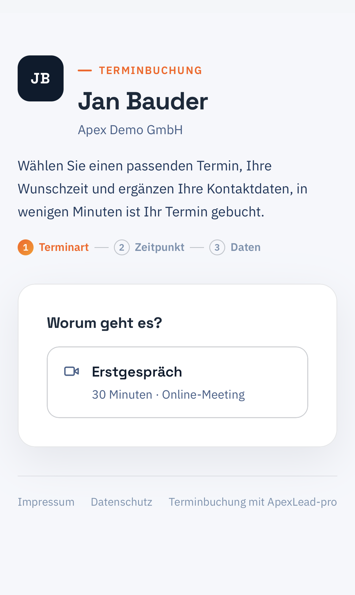 Buchungsseite auf dem Smartphone
