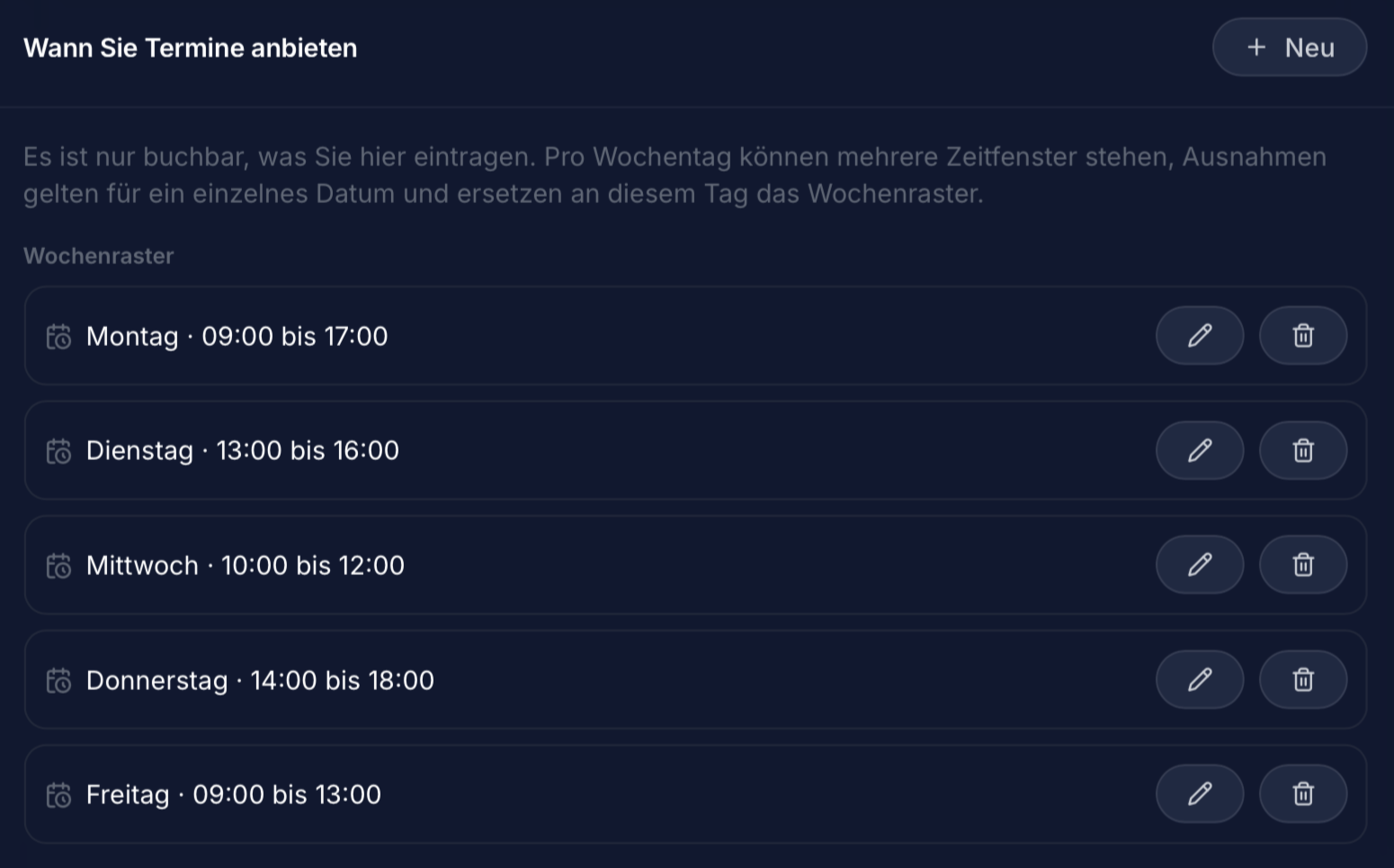 Verfügbarkeit einstellen